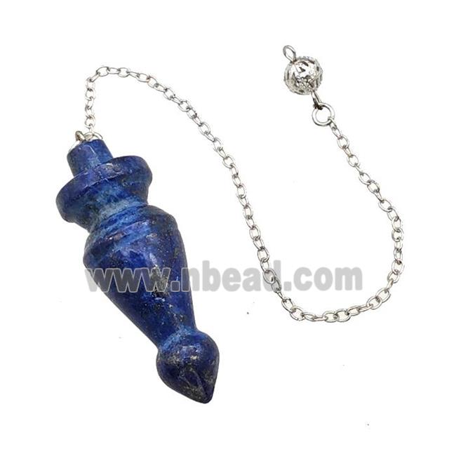 Natural Blue Lapis Lazuli Dowsing Pendulum Pendant With Chain Platinum Plated