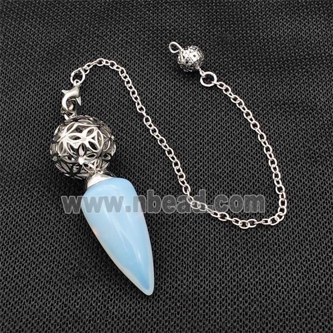 White Opalite Dowsing Pendulum Pendant With Copper Hollow Ball Chain Platinum