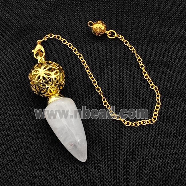 Natural Clear Quartz Dowsing Pendulum Pendant With Copper Hollow Ball Chain Gold