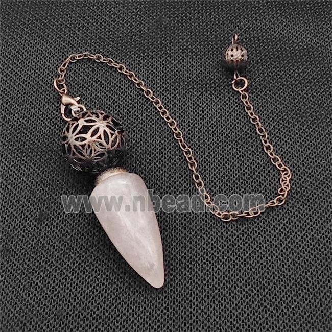 Natural Pink Rose Quartz Dowsing Pendulum Pendant With Copper Hollow Ball Chain Antique Red