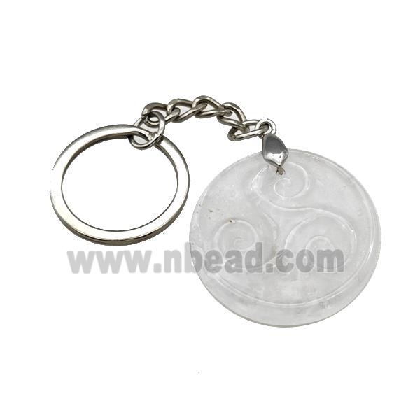 Clar Quartz Triskelion Keychain Circle Alloy Platinum Plated