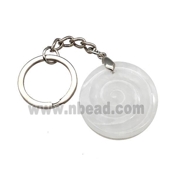 Clear Quartz Spiral Keychain Circle Alloy Platinum Plated