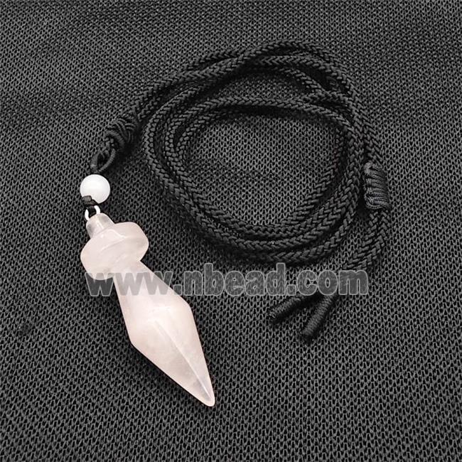 Pink Rose Quartz Pendulum Necklace Black Nylon Rope