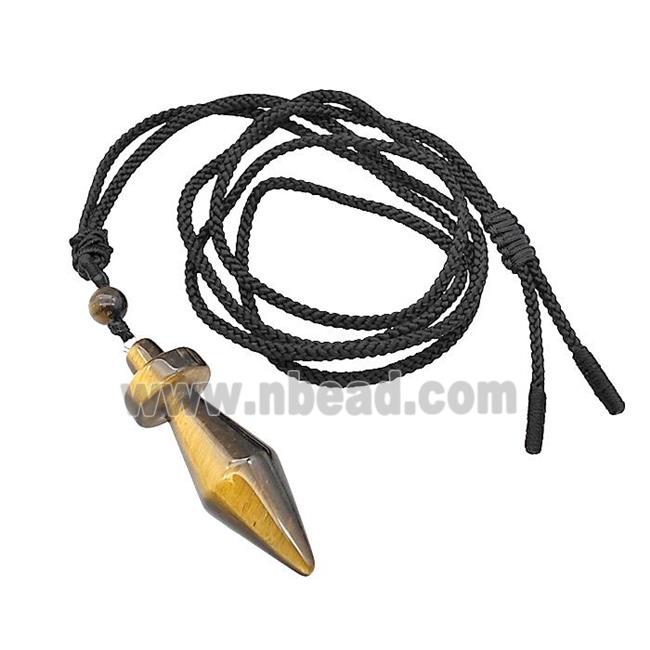 Tiger Eye Stone Pendulum Necklace Black Nylon Rope