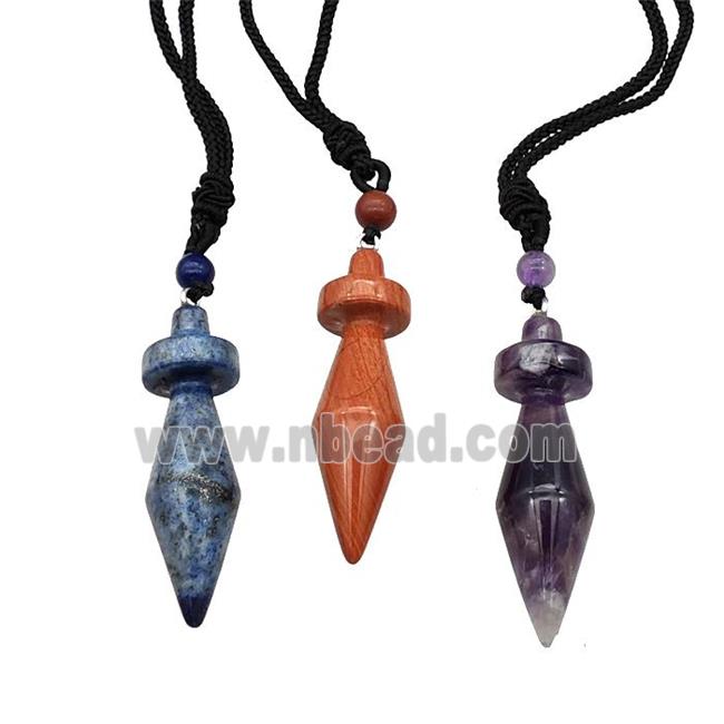 Natural Gemstone Pendulum Necklace Black Nylon Rope Mixed