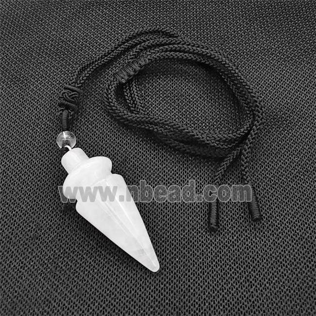 Clear Crysta Quartz Pendulum Necklace Black Nylon Rope