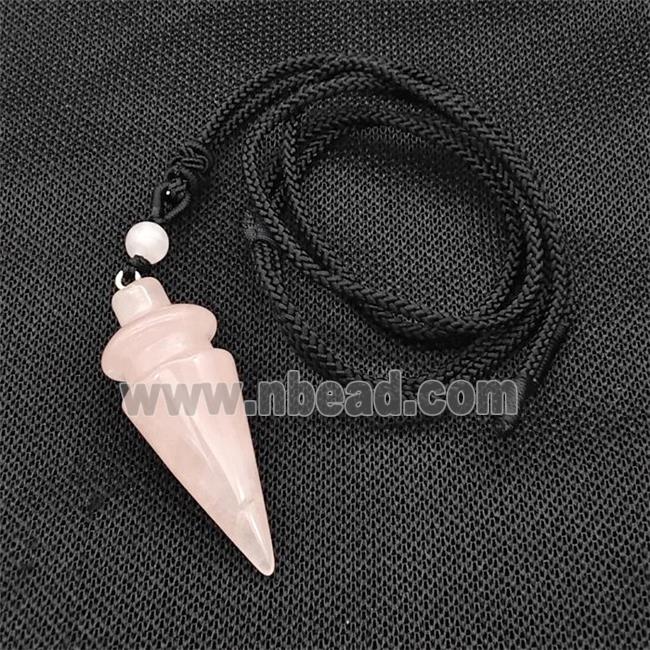 Pink Rose Quartz Pendulum Necklace Black Nylon Rope