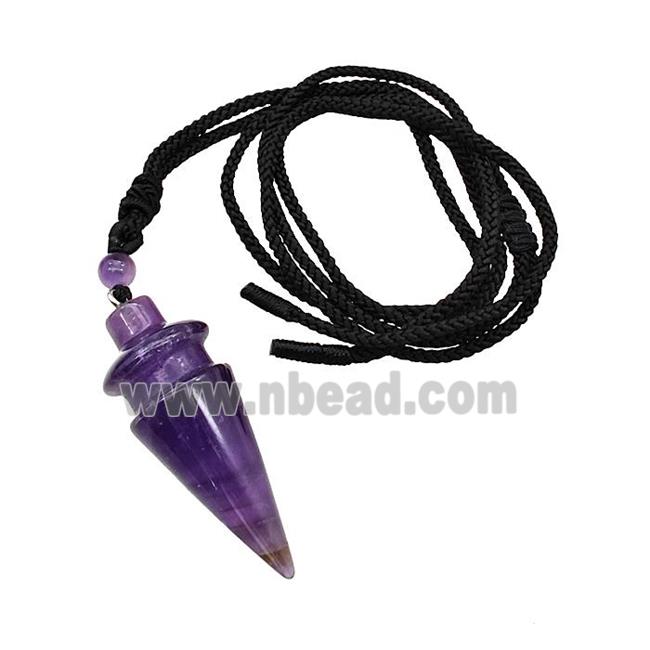 Purple Amethyst Pendulum Necklace Black Nylon Rope