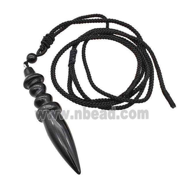 Black Obsidian Pendulum Necklace Black Nylon Rope