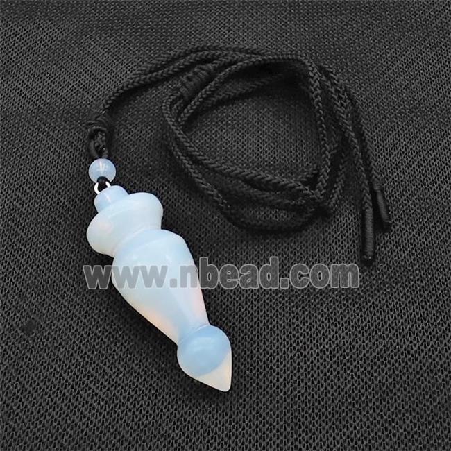 White Opalite Pendulum Necklace Black Nylon Rope