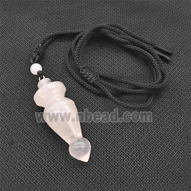 Pink Rose Quartz Pendulum Necklace Black Nylon Rope