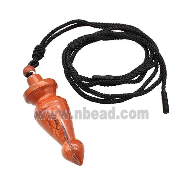 Red Jasper Pendulum Necklace Black Nylon Rope