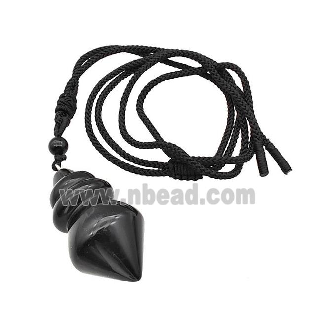 Black Obsidian Dowsing Pendulum Necklace Black Nylon Rope