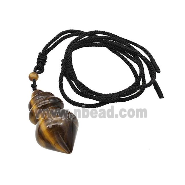 Tiger Eye Stone Dowsing Pendulum Necklace Black Nylon Rope