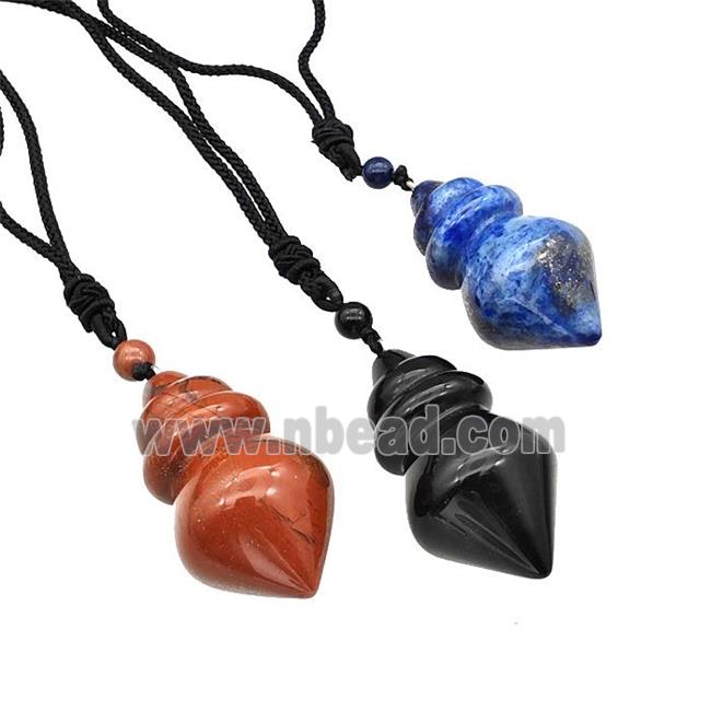 Natural Gemstone Dowsing Pendulum Necklace Black Nylon Rope Mixed