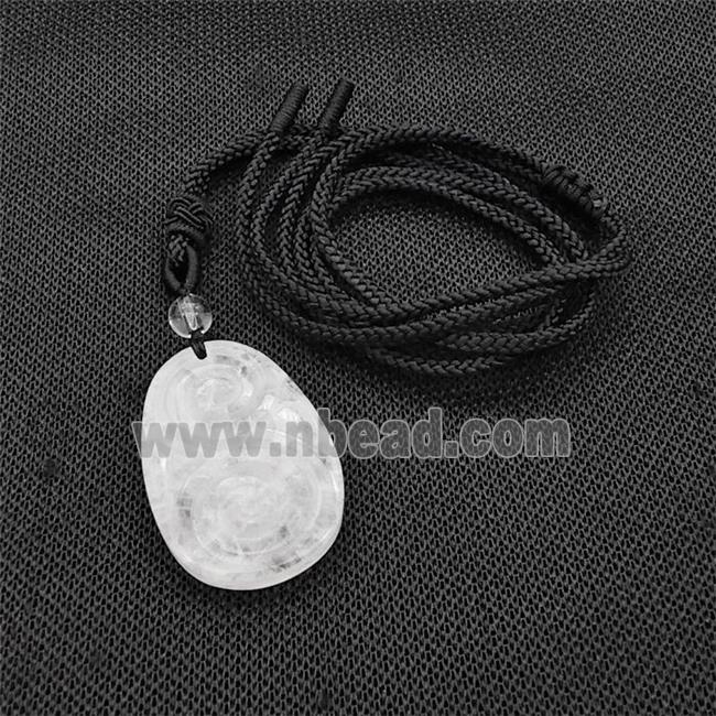 Natural Clear Quartz Spiral Necklace Flat Teardrop Black Nylon Rope