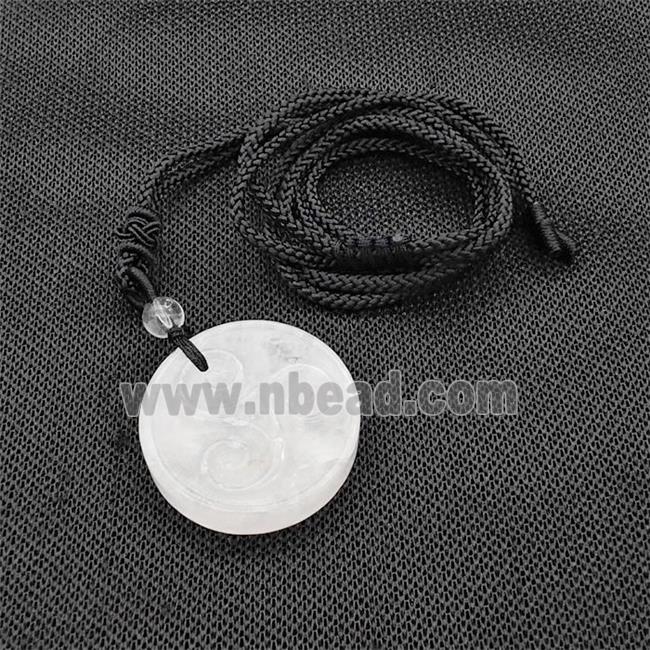 Natural Clear Quartz Triskelion Necklace Circle Black Nylon Rope