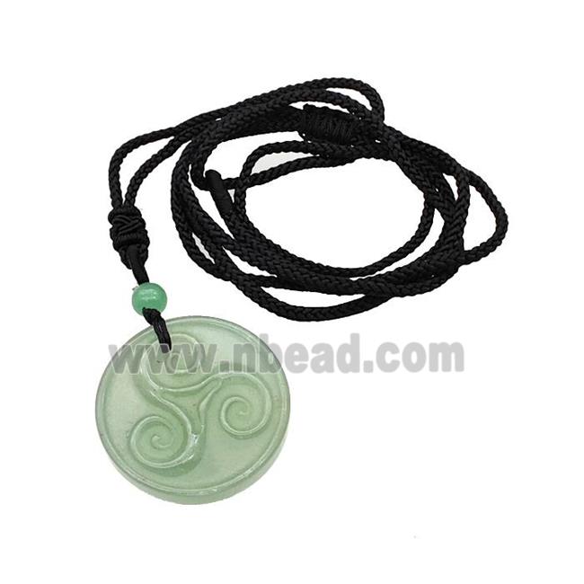 Natural Green Aventurine Triskelion Necklace Circle Black Nylon Rope