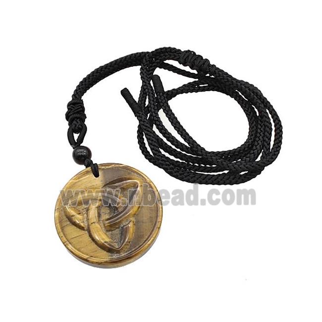 Natural Tiger Eye Stone Trinity Necklace Circle Black Nylon Cord Rope