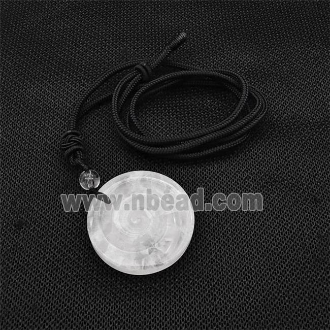 Natural Clear Quartz Spiral Necklace Circle Black Nylon Rope