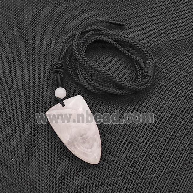 Natural Pink Rose Quartz Viking Arrowhead Necklace Circle Black Nylon Rope