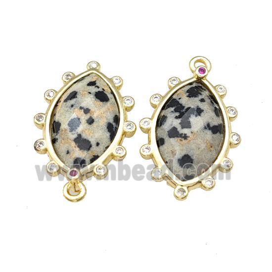 Natural Black Dalmatian Jasper Eye Pendant Gold Plated