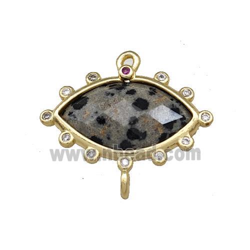 Black Dalmatian Jasper Eye Connector Gold Plated