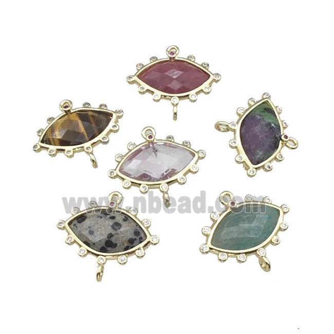 Natural Gemstone Eye Connector Gold Plated Mixed