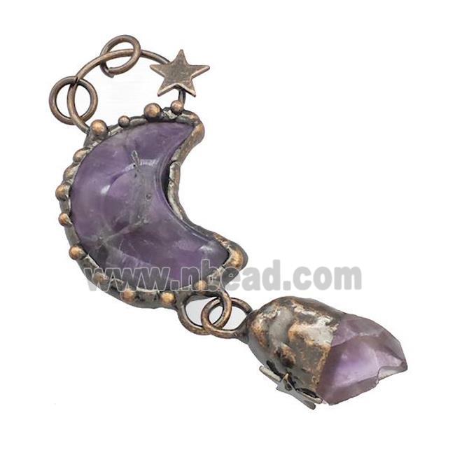 Purple Amethyst Moon Pendant Sun Antique Red