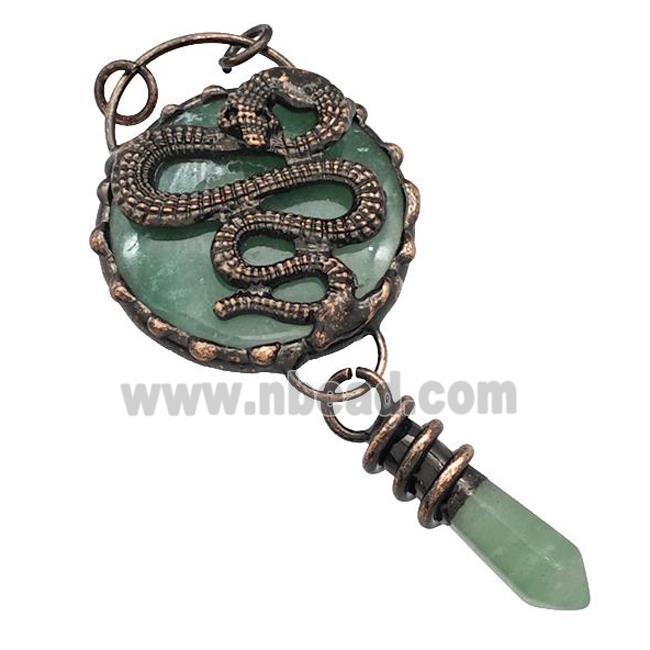 Green Aventurine Circle Pendant Snake Antique Red