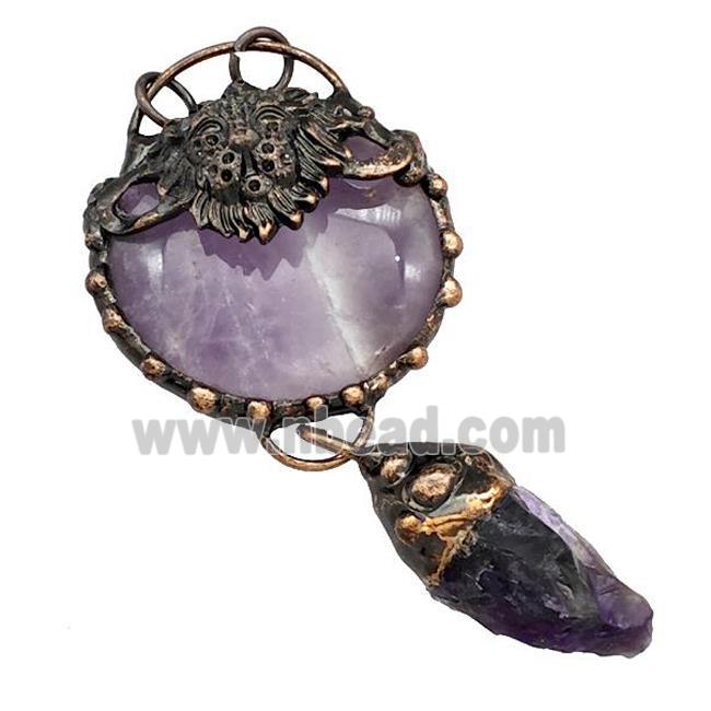 Purple Amethyst Circle Pendant Antique Red