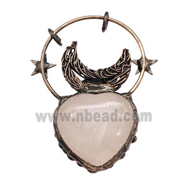 Rose Quartz Heart Pendant Antique Red