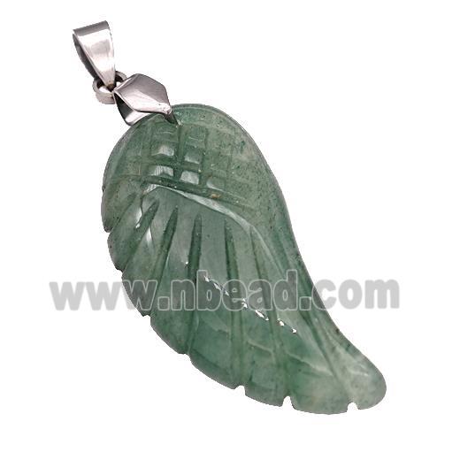 Natural Green Aventurine Angel Wings Pendant Carved