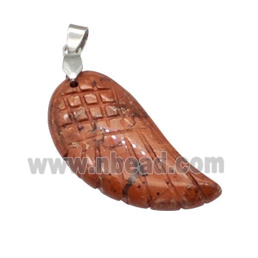 Natural Red Jasper Angel Wings Pendant Carved