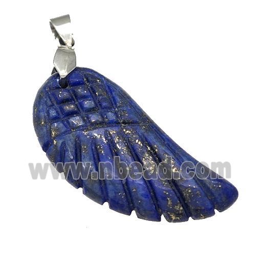 Natural Blue Lapis Lazuli Angel Wings Pendant Carved