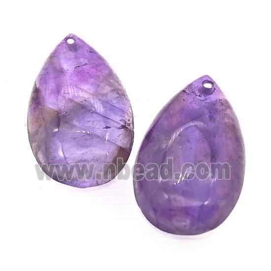 Natural Purple Amethyst Teardrop Pendant Flat Backing