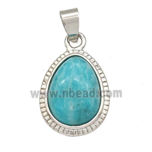 Naturel Green Amazonite Teardrop Pendant Platinum Plated