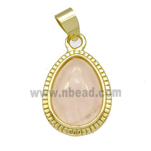 Natural Pink Rose Quartz Teardrop Pendant Gold Plated