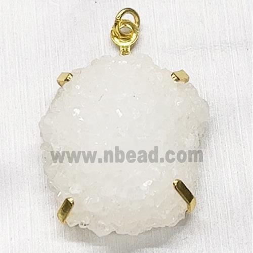 Naturel Quartz Druzy Pendant Freeform Gold Plated