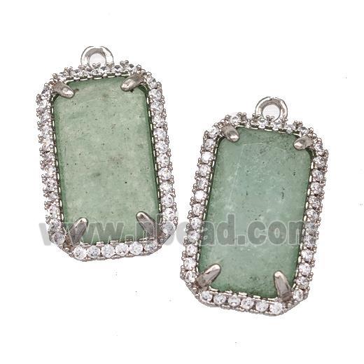 Green Strawberry Quartz Rectangle Pendant Copper Pave Zircon Platinum Plated