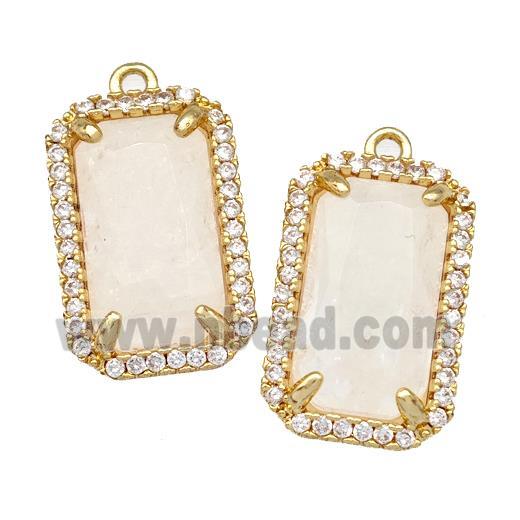 Clear Crystal Quartz Rectangle Pendant Copper Pave Zircon Gold Plated