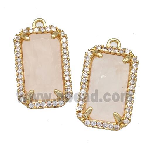 Pink Rose Quartz Rectangle Pendant Copper Pave Zircon Gold Plated