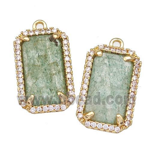 Green Strawberry Quartz Rectangle Pendant Copper Pave Zircon Gold Plated