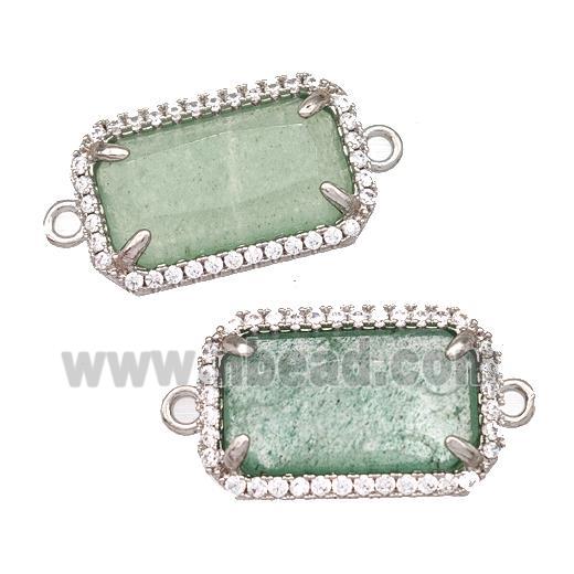 Green Strawberry Quartz Rectangle Connector Copper Pave Zircon Platinum Plated