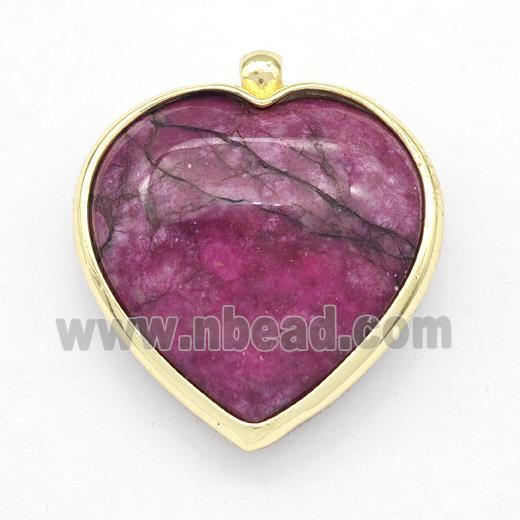 Peace Jasper Heart Pendant Fuchsia Dye Gold Plated