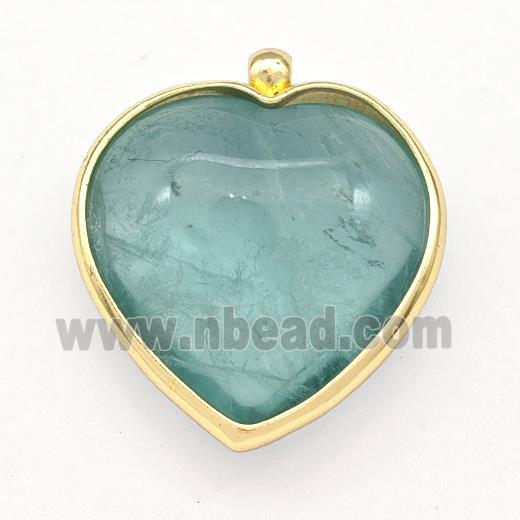 Natural Green Fluorite Heart Pendant Gold Plated