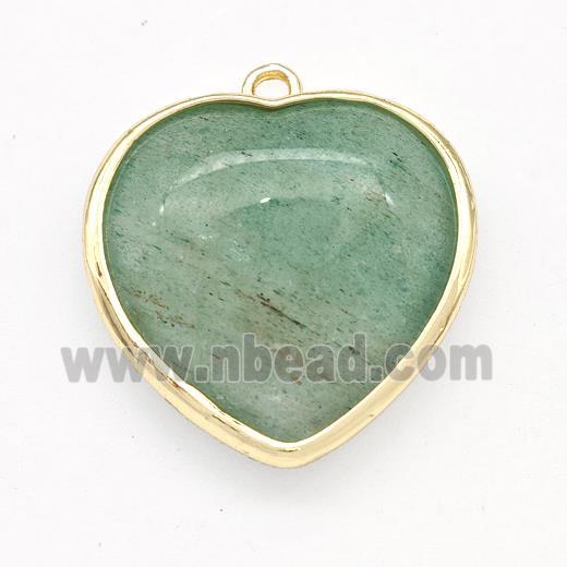 Green Strawberry Quartz Heart Pendants Gold Plated