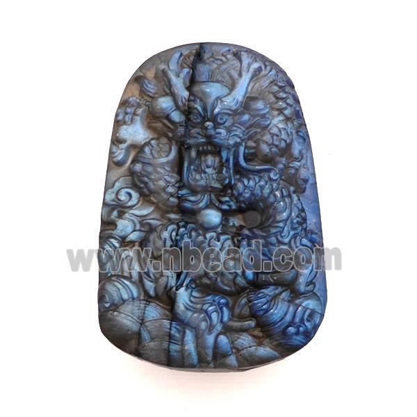 Chinese Loong Charms Labradorite Carved Pendant