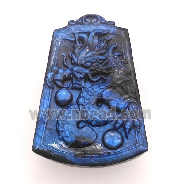 Chinese Loong Charms Labradorite Carved Pendant