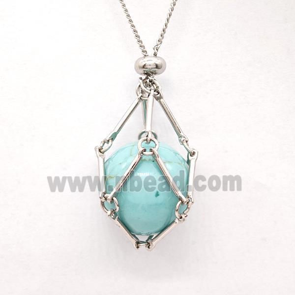 Teal Magnesite Turquoise Necklace Platinum Plated